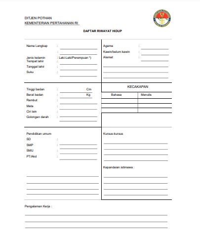 Contoh Daftar Riwayat Hidup Komcad Komponen Cadangan Format Administrasi Desa
