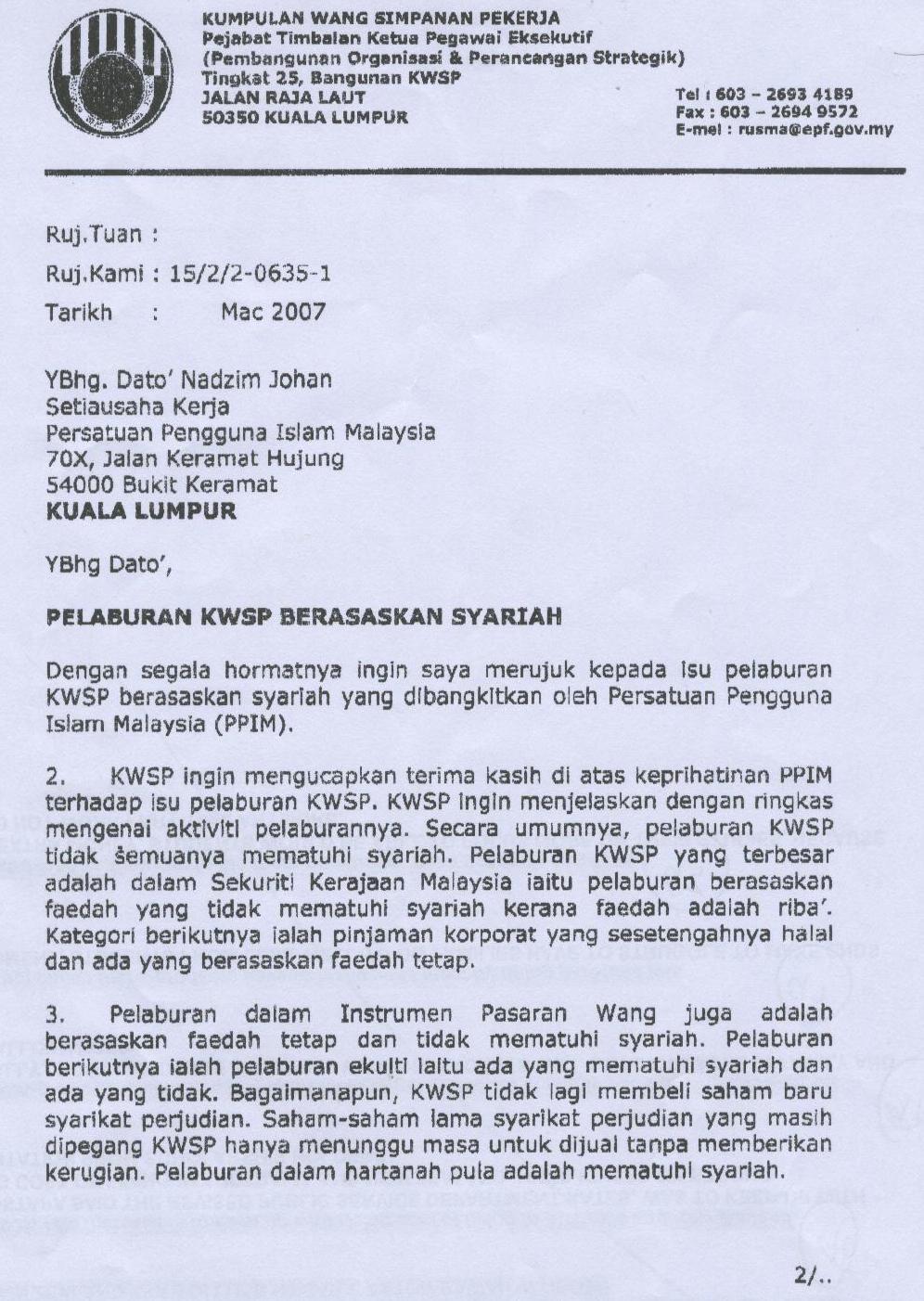 Contoh Surat Kesilapan Bulan Caruman Kwsp