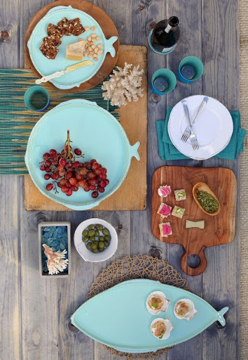 Aqua Blue Melamine Fish Plates