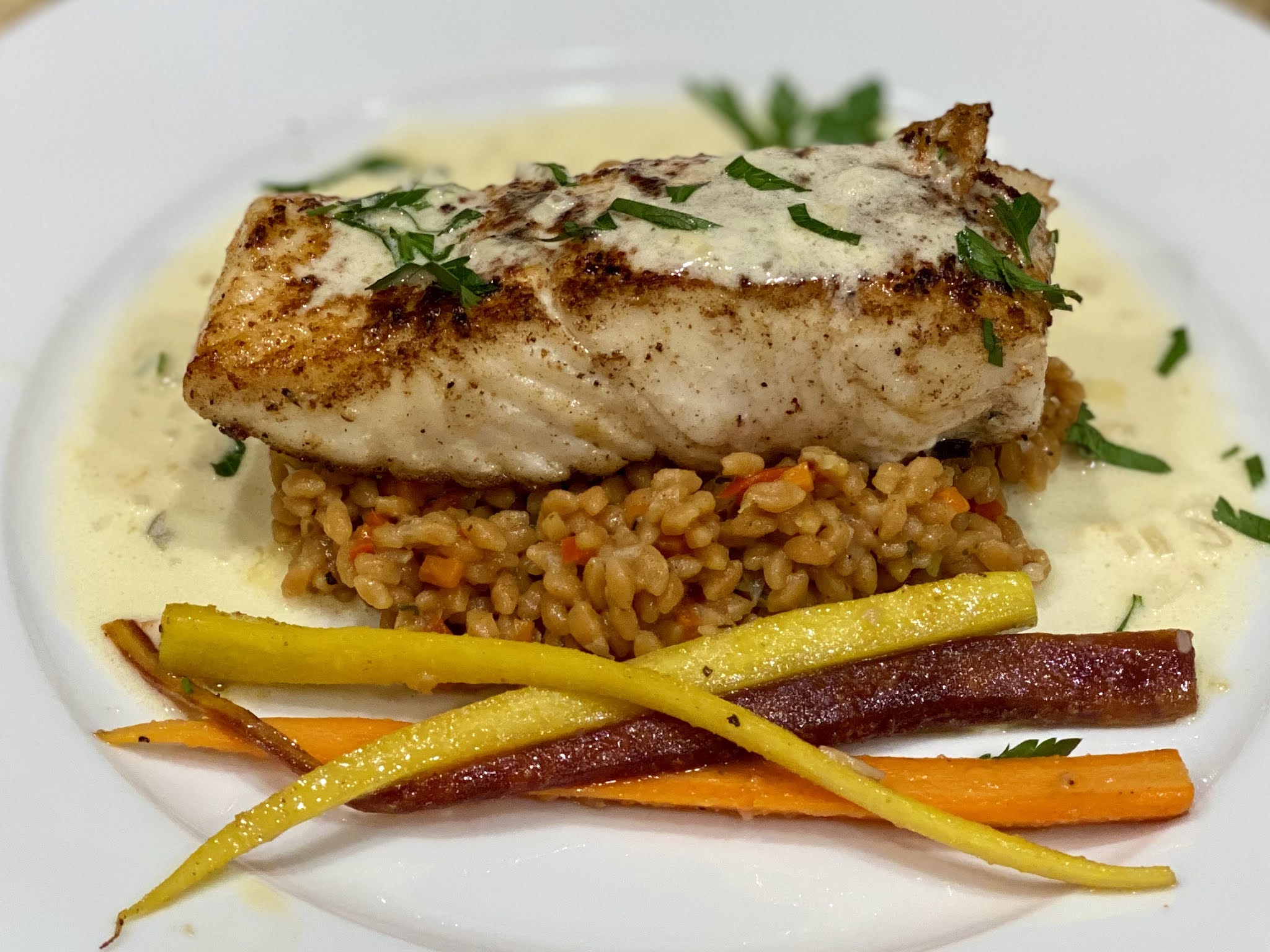 GREAT EATS HAWAII PAN SEARED HALIBUT WITH LENTILS