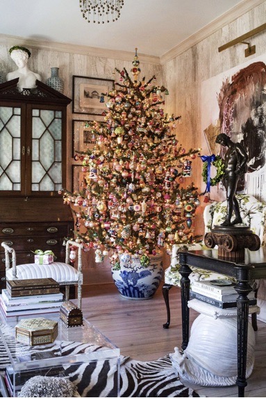 One place you can hang your wreath is in front of your fireplace.  Chinoiserie  christmas, Chinoiserie chic, Flocked christmas trees