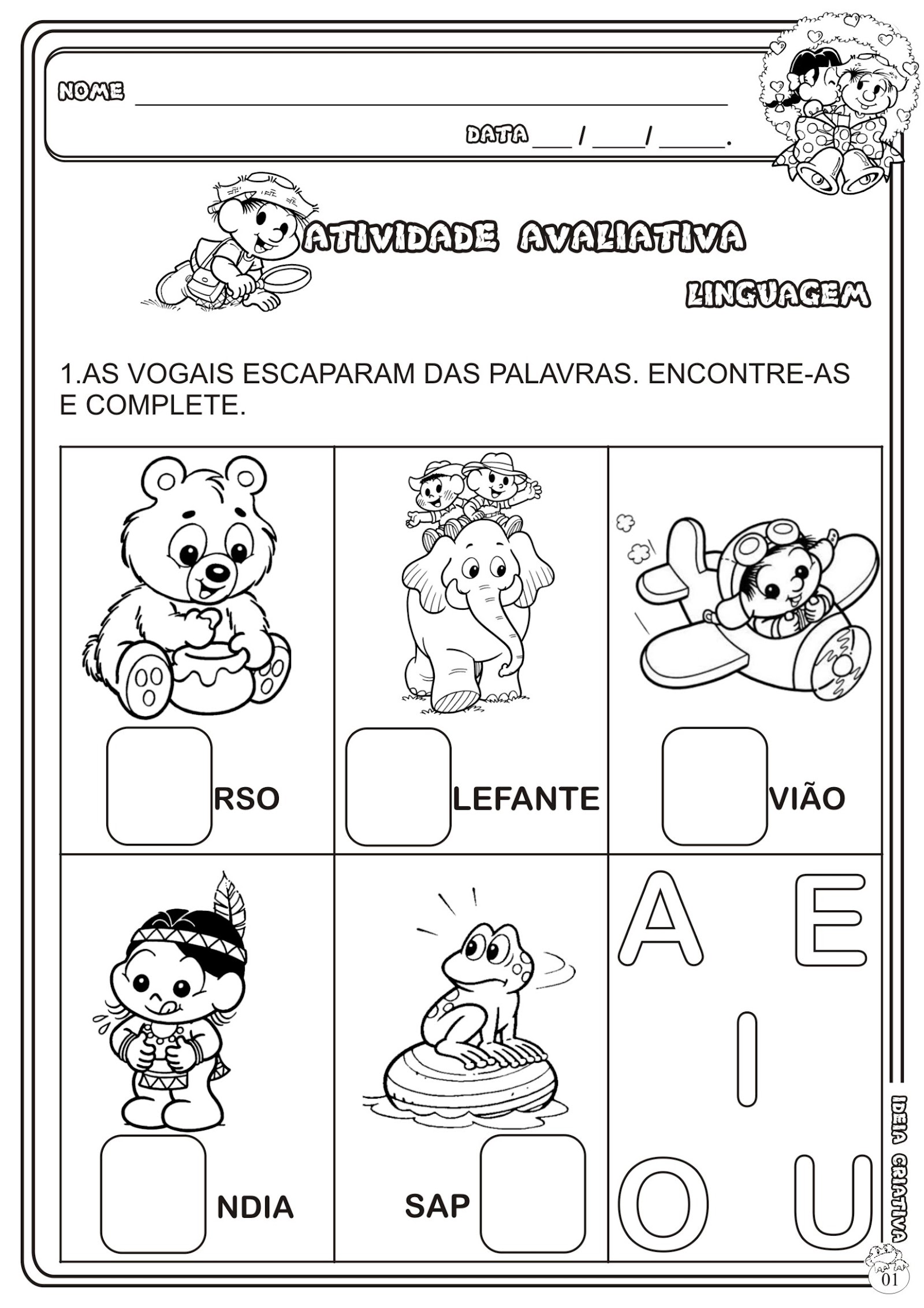 Atividade Avaliativa Educação Infantil Linguagem Com a Turma da Mônica, Ideia Criativa - Gi Barbo…