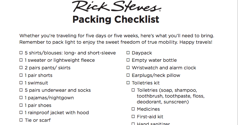 Viaggio Musicale 2013 Rick Steves Packing Checklist Viaggio Musicale 2013 Rick Steves Packing Checklist