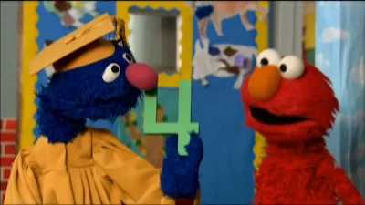 Professor Grover shows Elmo the number 4. Sesame Street Preschool is Cool Counting With Elmo