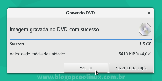 A imagem ISO foi gravada com sucesso!