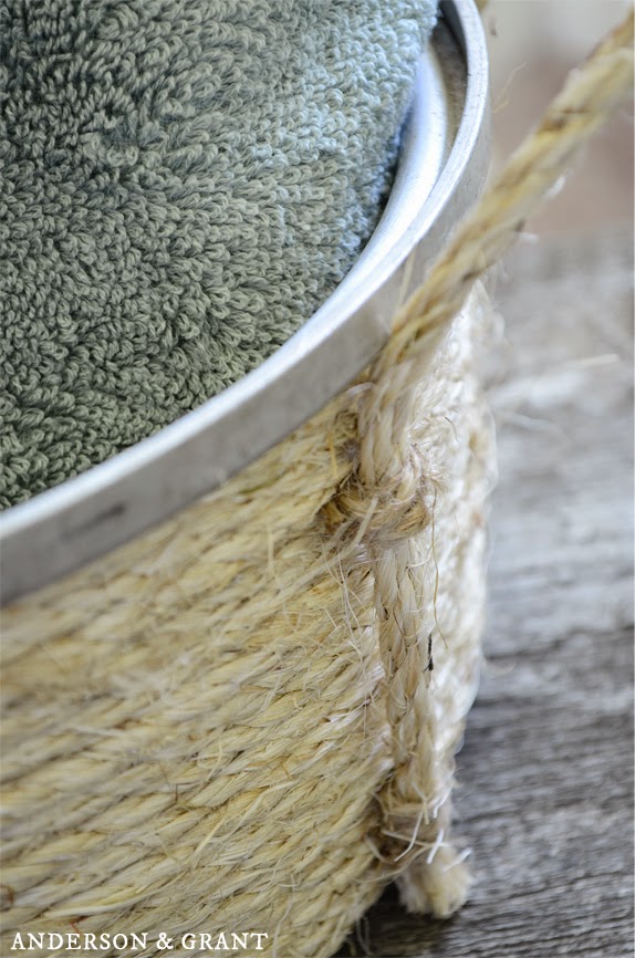 An old saucepot has been turned into a decorative storage basket....fast and easy DIY! | www.andersonandgrant.com
