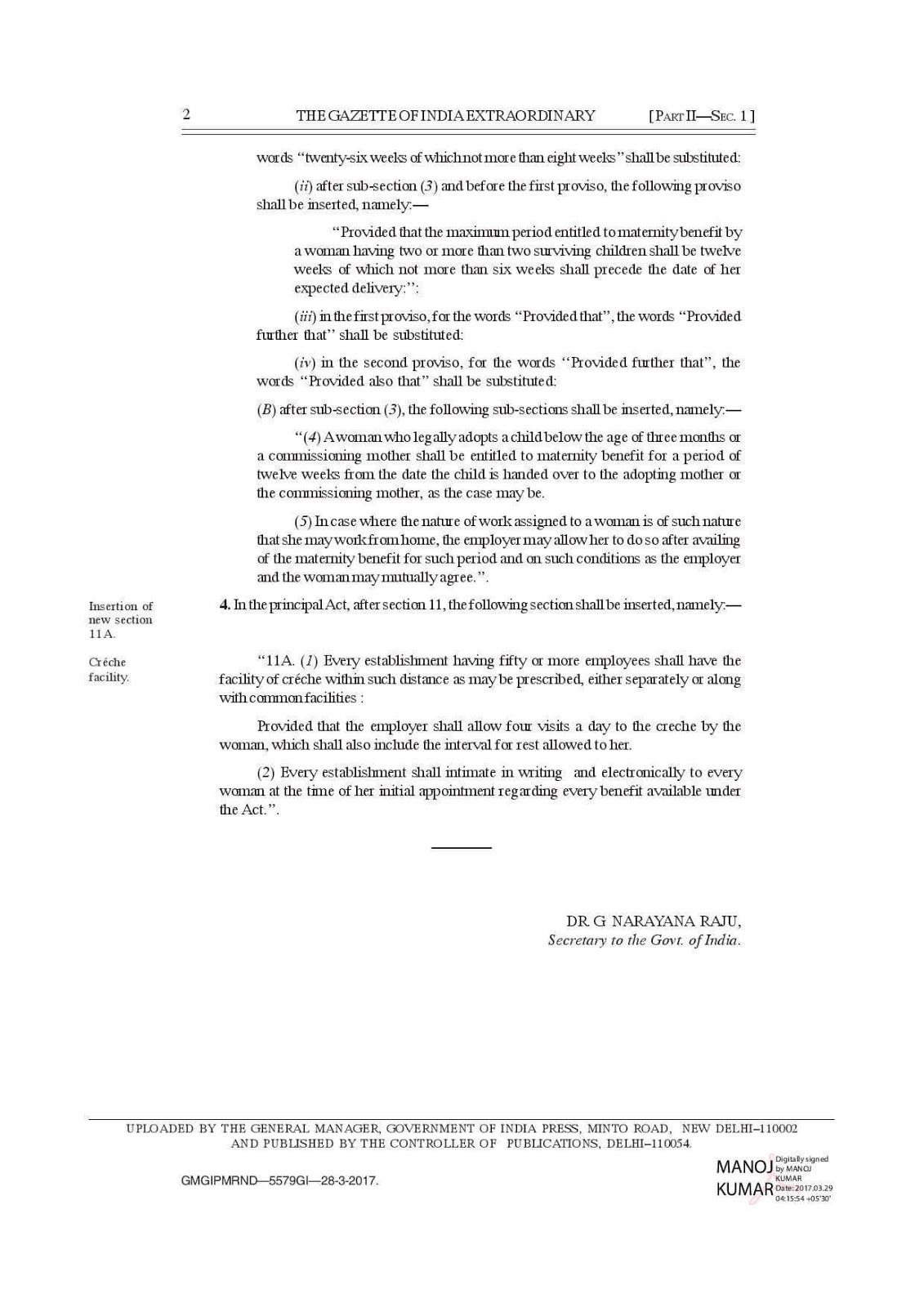 The Maternity Benefit Amendment Act 28 March 2017