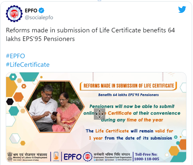 EPS 95 PENSION NEWS: EPS 95 Pensioners Can Submit Their Life Certificate any Time in a Year
