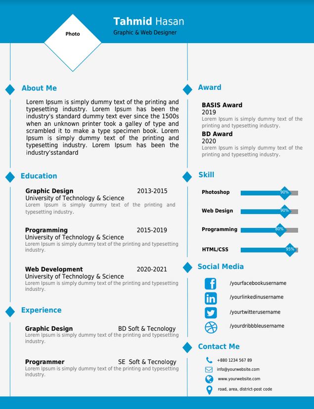 Full Creative Design Sidebar One Page Professional Resume Template│MS Office Doc File