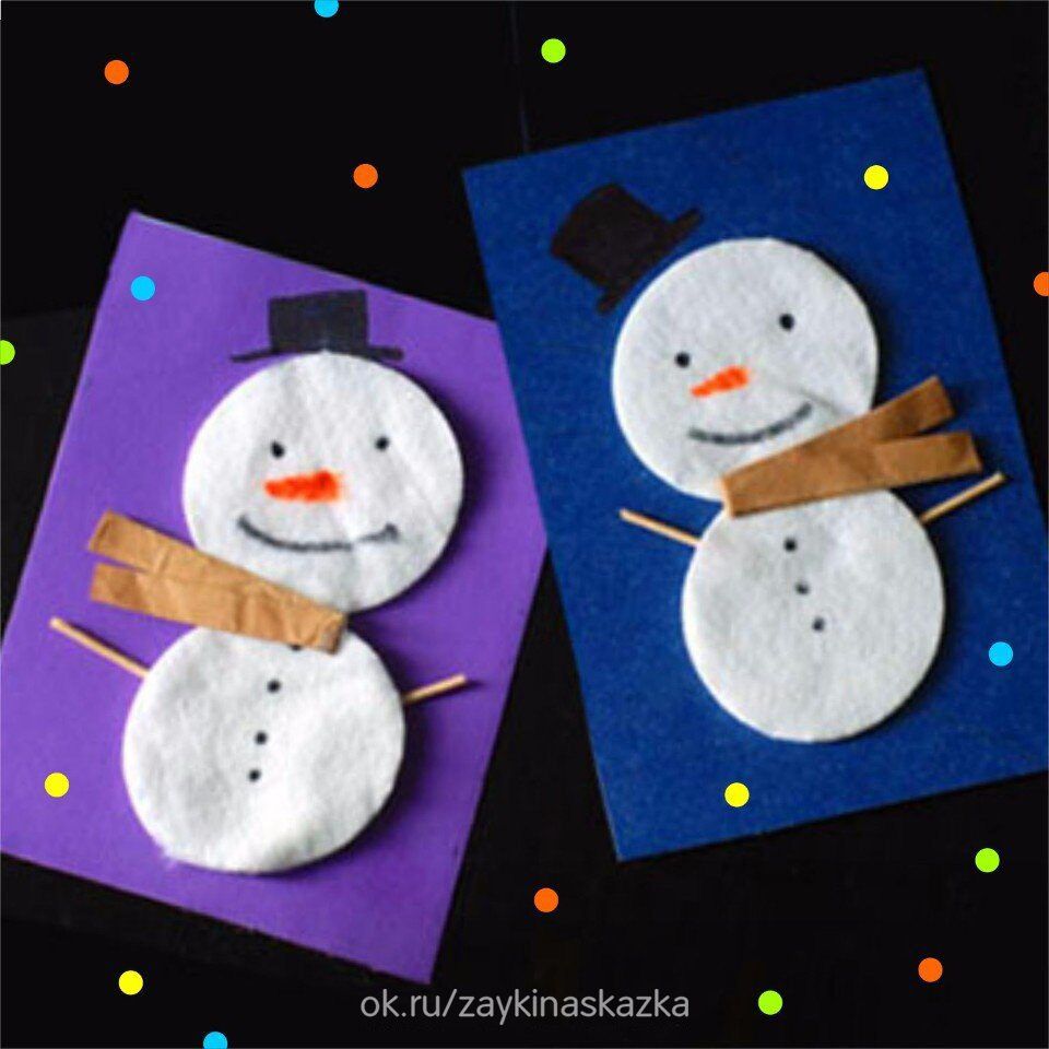 Аппликация Снеговик из ватных дисков