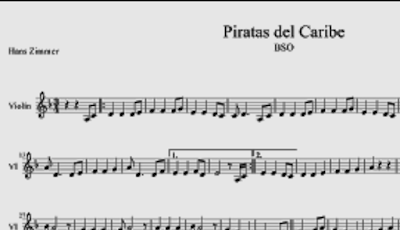 Partitura para Violín de Piratas del Caribe por Hans Zimmer en Re menor. Partituras de Bandas Sonoras