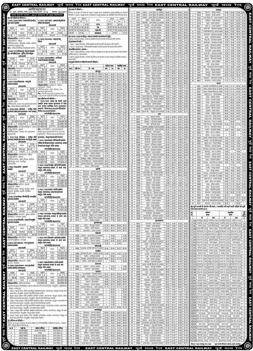 East Central Railway Time Table 2017 - 2018