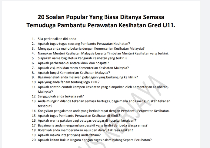 Semakan keputusan temuduga pembantu perawatan kesihatan gred u11