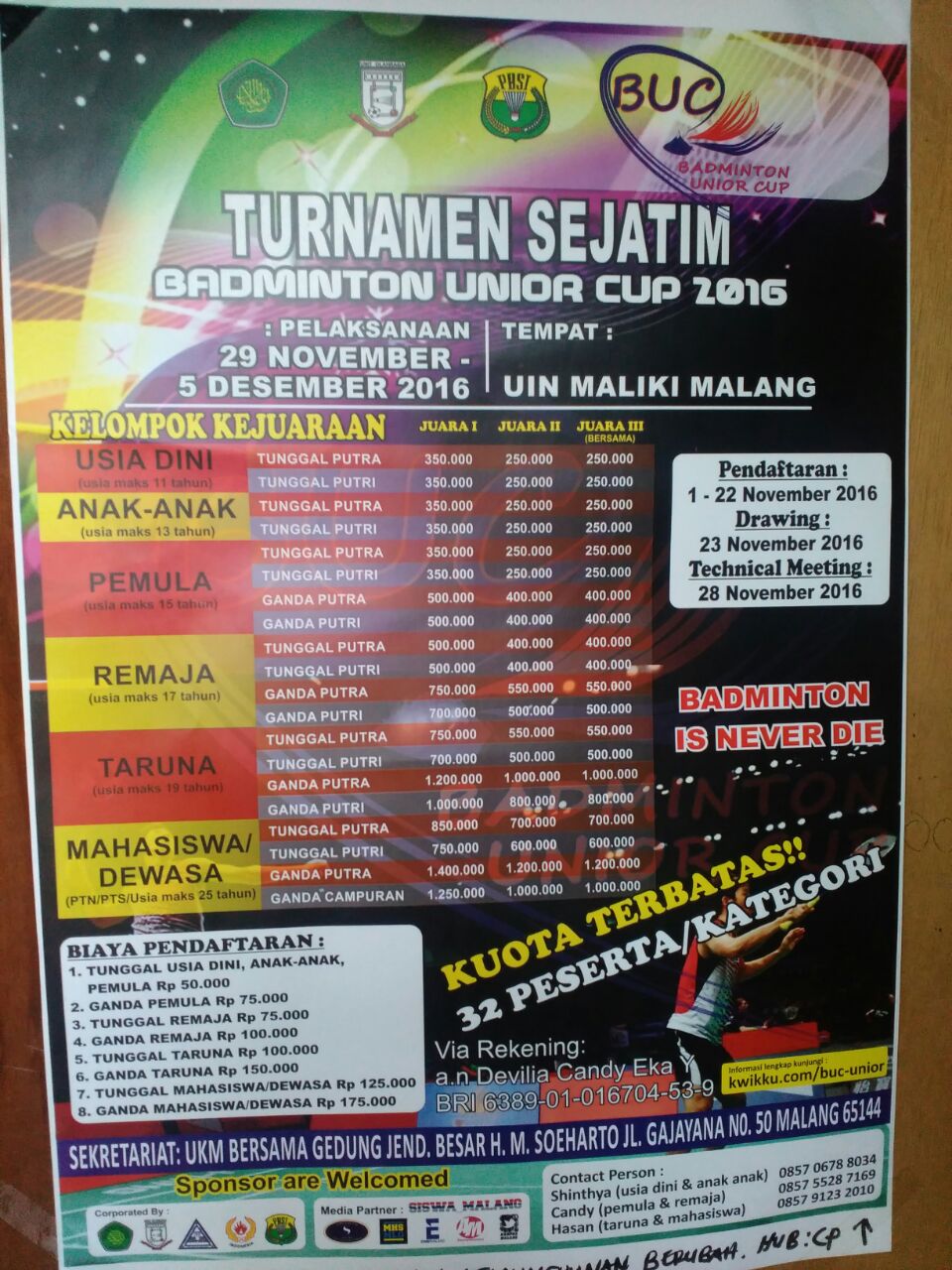 Turnamen Badminton Uin Maliki Kelompok Informasi Masyarakat Kim Kanuruhan Kota Malang 082223458048