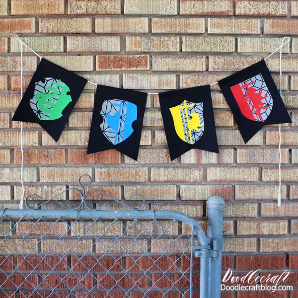 Which Hogwarts house will you be in this back-to-school season? I think I'm a Ravenclaw girl...but maybe because I like those colors best. Make this layered iron-on vinyl bunting with the Hogwarts house crests as the perfect backdrop for a party or Harry Potter themed classroom.