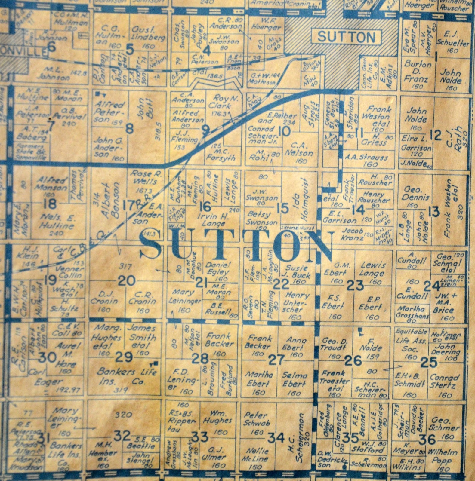 Sutton Nebraska Museum 1937 Plat Map of Sutton Township, Clay County