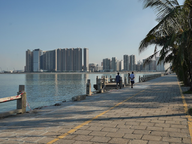 Damage at the Qinglu Road waterside walkway after Typhoon Hato in Zhuhai