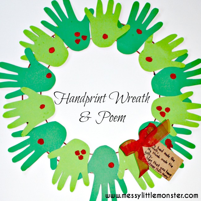 handprint christmas wreath craft for kids with poem