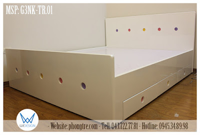Giường 3 ngăn kéo màu trắng trang trí hình tròn sắc màu G3NK-TR.01