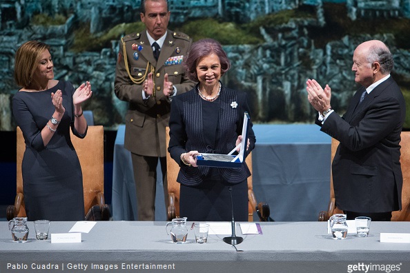  Maria Dolores de Cospedal and Queen Sofia of Spain attend the awards of the 'Real Fundacion de Toledo' at the 'El Greco' auditorium