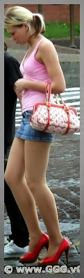 Girl wearing denim mini skirt
