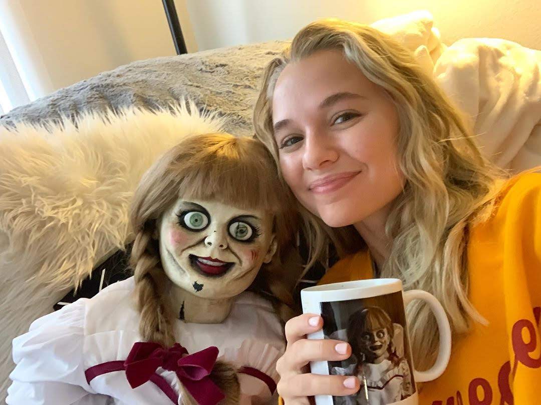 Madison Iseman shows BTS photos of Annabelle Comes Home. 