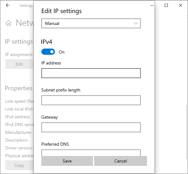 Edit IP Settings on Windows 10