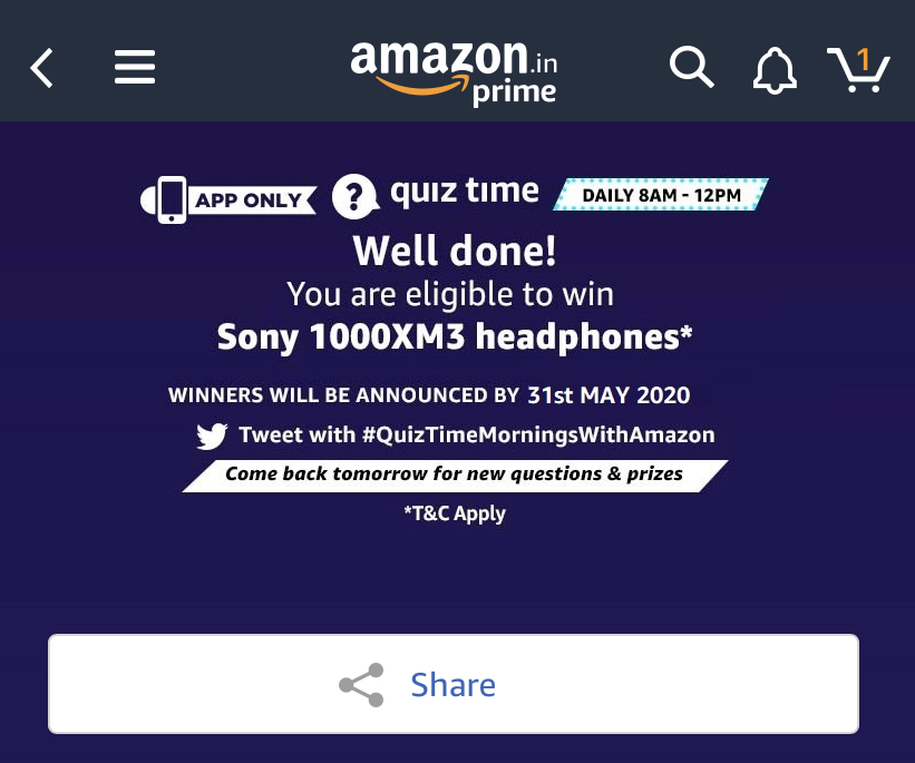 Amazon Quiz 17 April 2020 Answers Win Sony Headphones