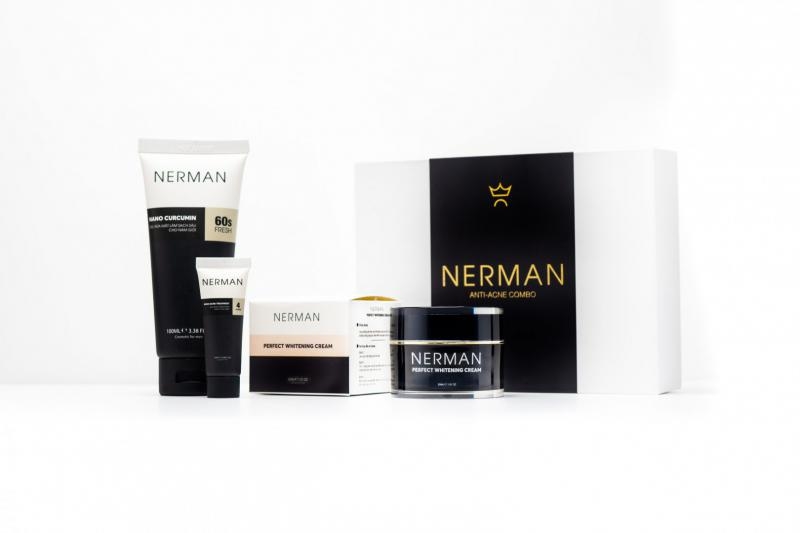 Nerman- Combo Đẹp Trai: Gel Rửa Mặt Nano Curcumin 60s Fresh + Kem Trị Mụn Nerman Nano Anti-Acne 4h + Kem Dưỡng Perfect Whitening Cream 3 Trong 1