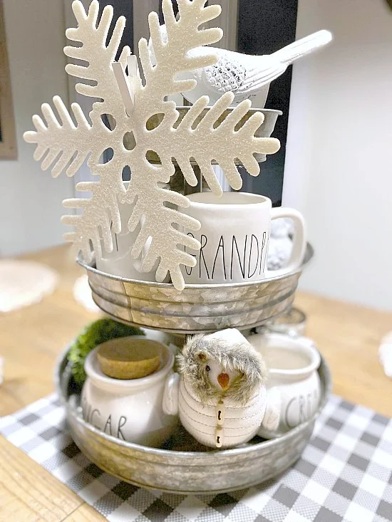 Decorate a Tiered Tray in Neutrals for Winter
