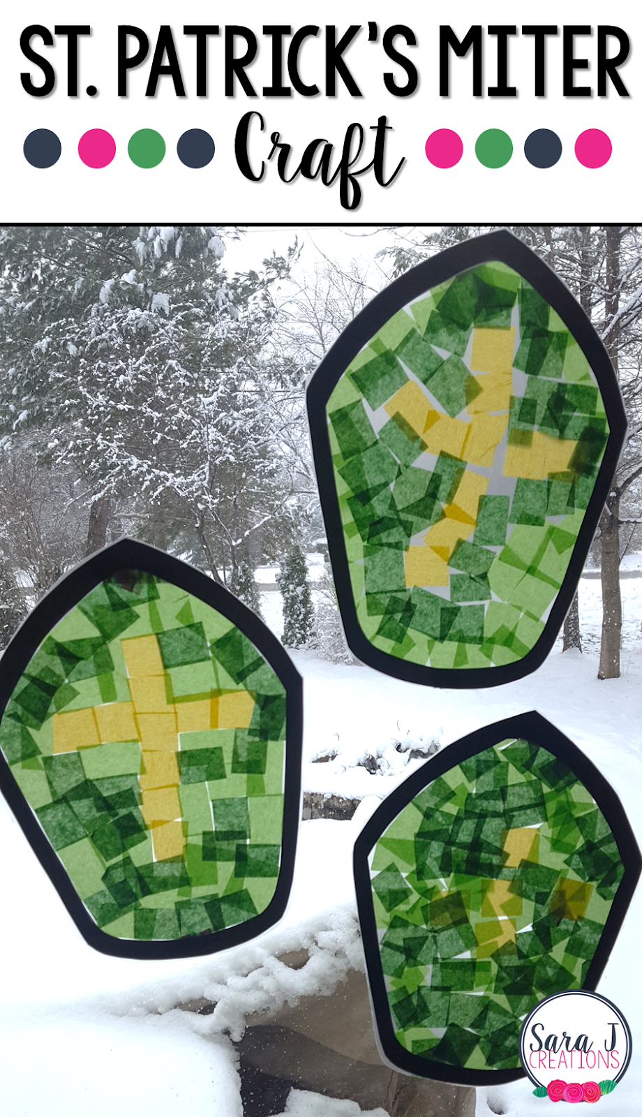 St. Patrick's Miter is the perfect craft for Catholic kids. This stained glass craft is perfect for decorating for St. Patrick's Day.