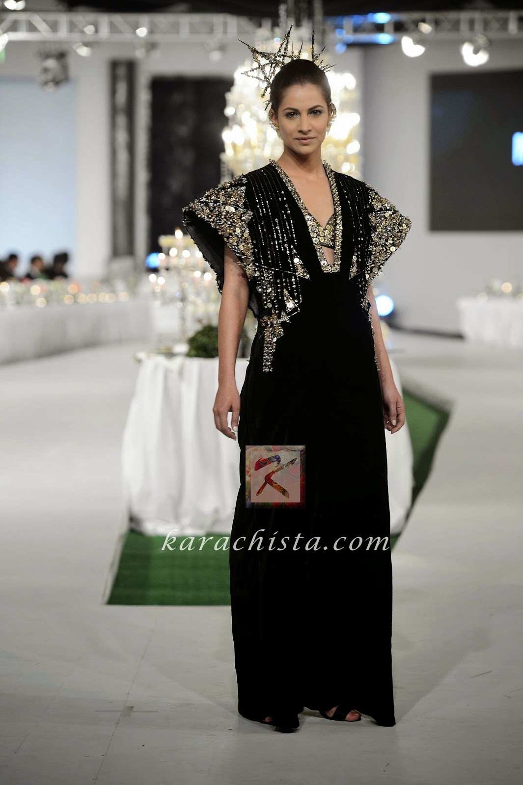 KARMA PFDC Swarovski Couture Cybi Chaudhry in KARMA Swarovski crystals ensemble