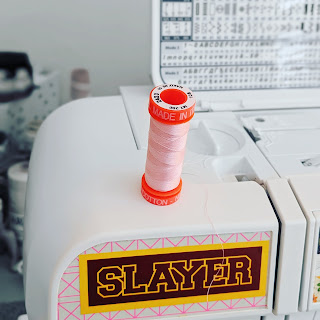 2423 baby pink thread Aurifil on Elna sewing machine