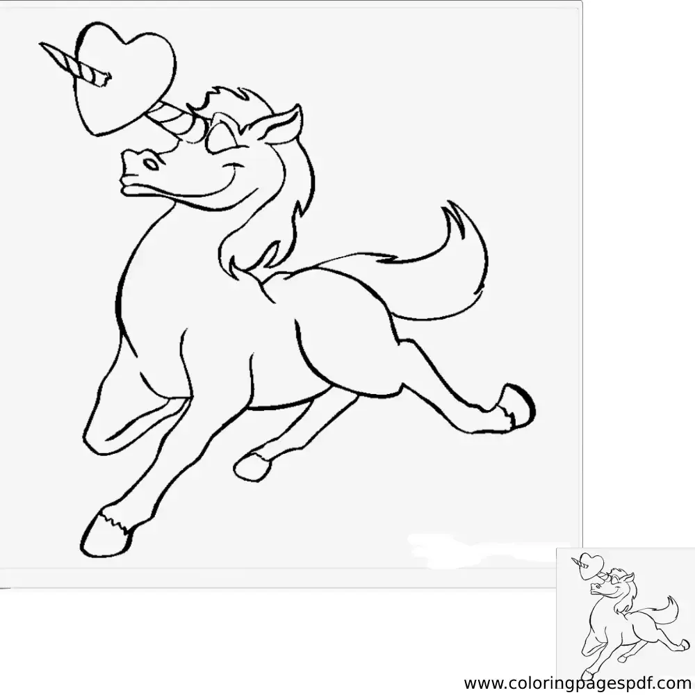 Coloring Page Of A Unicorn Penetrating A Heart With Horn