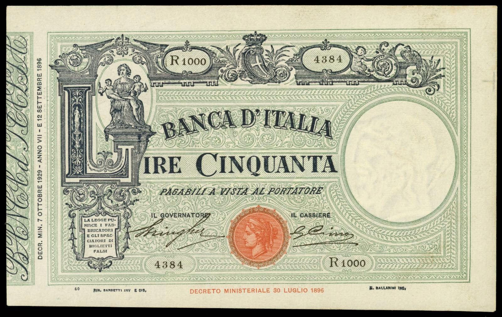 Italy 50 Lire banknote 1929World Banknotes &amp; Coins