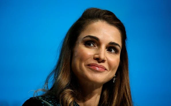 Queen Rania of Jordan sits next to President, World Bank Group Jim Yong Kim and Ban Ki-moon, Secretary-General, United Nations before delivering remarks during a discussion on 'Forced Displacement: A Global Development Challenge'