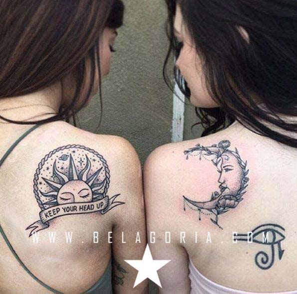 foto de dos amigas tatuadas con sol y luna