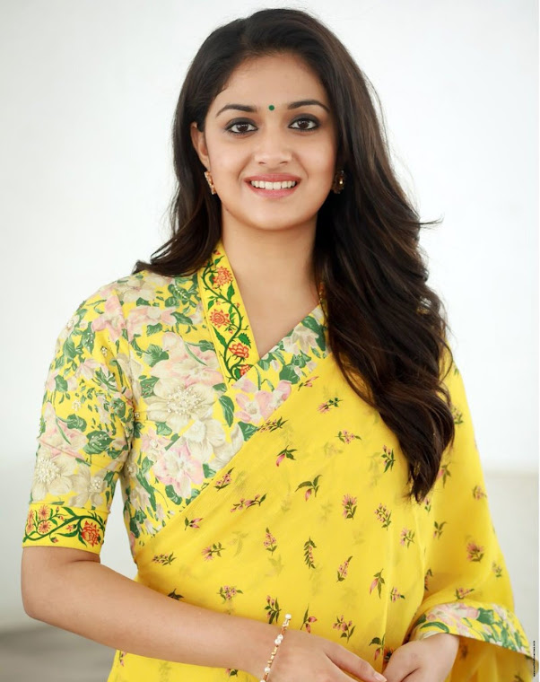 Keerthy Suresh in yellow saree at Nadigaiyar Thilagam Promotions