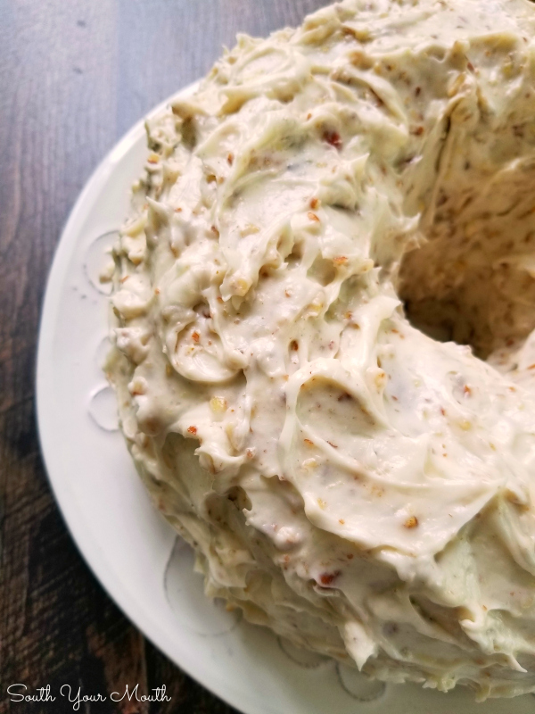 Pecan Cream Pound Cake with THE BEST Pecan Cream Cheese Frosting by South Your Mouth - WEEKEND POTLUCK 447