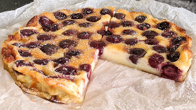 recette, clafoutis, aux cerises, flan, gateau, rapide