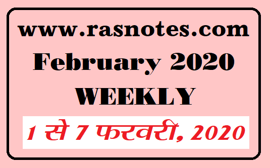 Rajasthan Current affairs in hindi pdf February 2020 Current GK