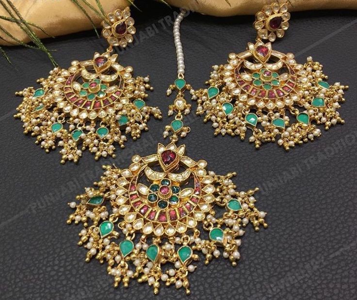 Gold Plated Kundan Maang Tikka Head Chain Earring Set Indian Bridal Jewelry  | eBay