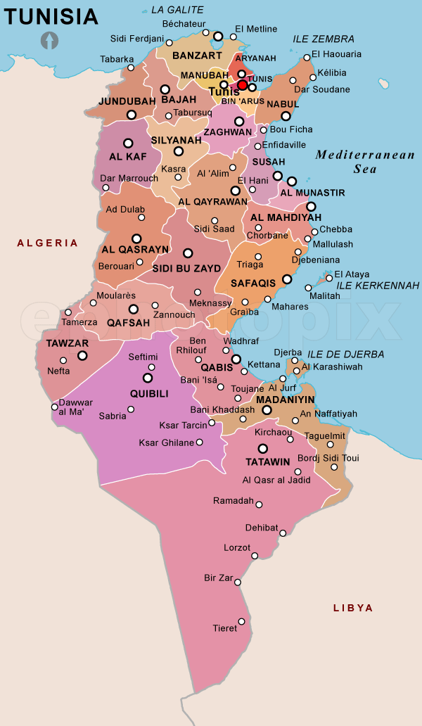 TUNISIA تونس TUNISIE: Map Of Tunisia