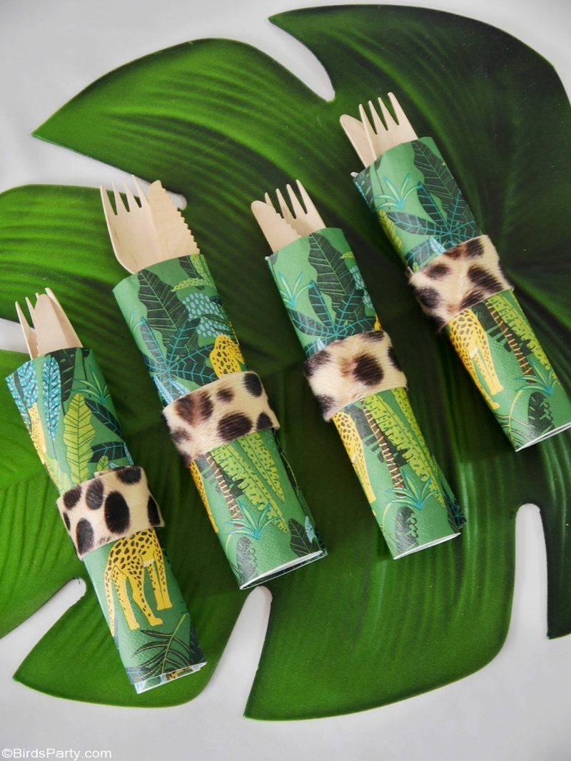 Jungle Party Ideas and DIY Decor - easy, quick and fun craft ideas to style a summer party, birthday, baby shower or any other celebration at home! by BirdsParty;com @birdsparty #jungle #jungleparty #jungleanimals #jungletablescape #junglebirthday #partyideas #summerparty #summertablescape #summertable #leopard