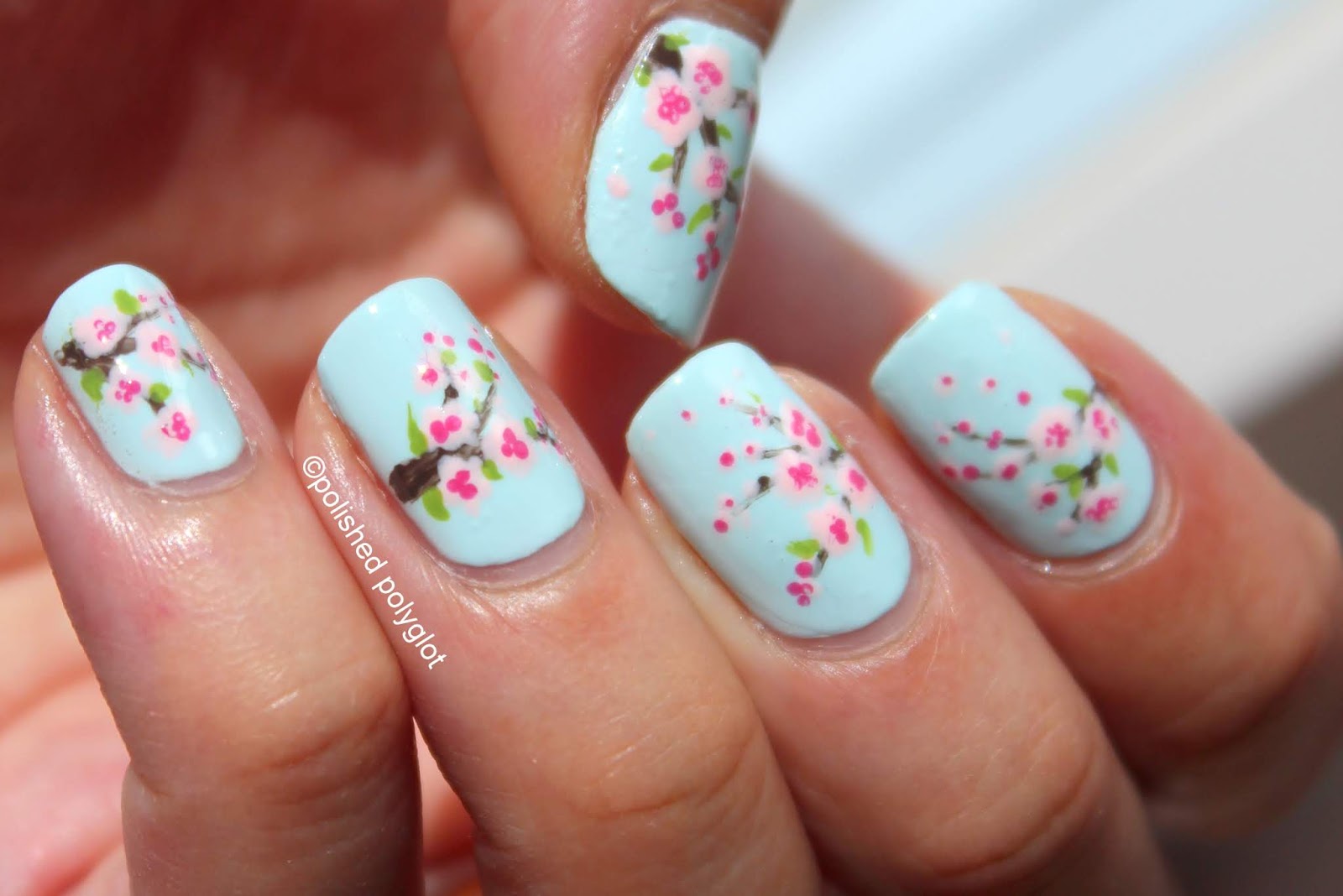 Red and Black Cherry Blossom Nail Design for Spring - wide 9