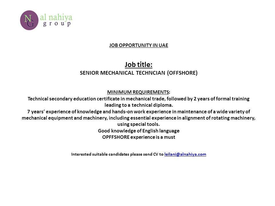 oil and gas job vacancies senior mechanical technician mechanical technician job description
