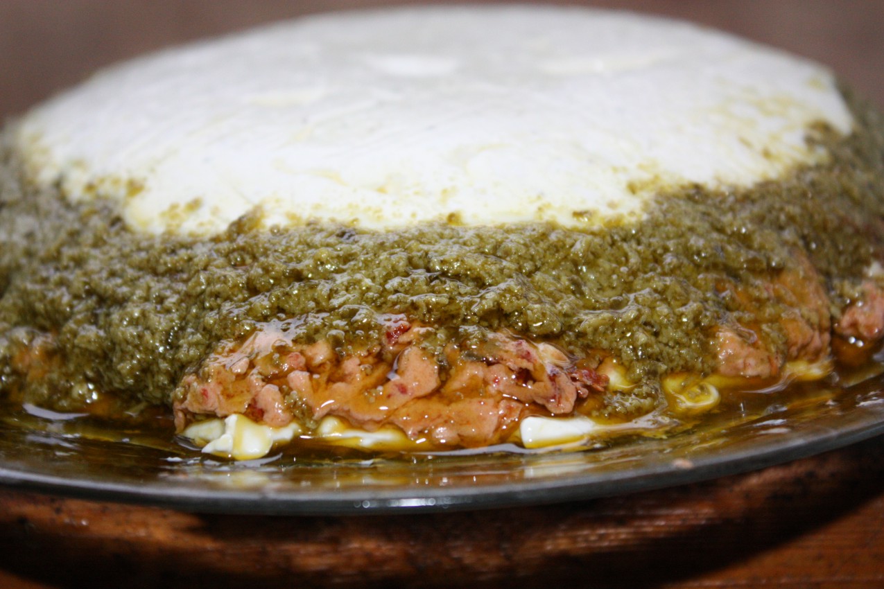 pass the peas, please italian goat cheese and pesto spread