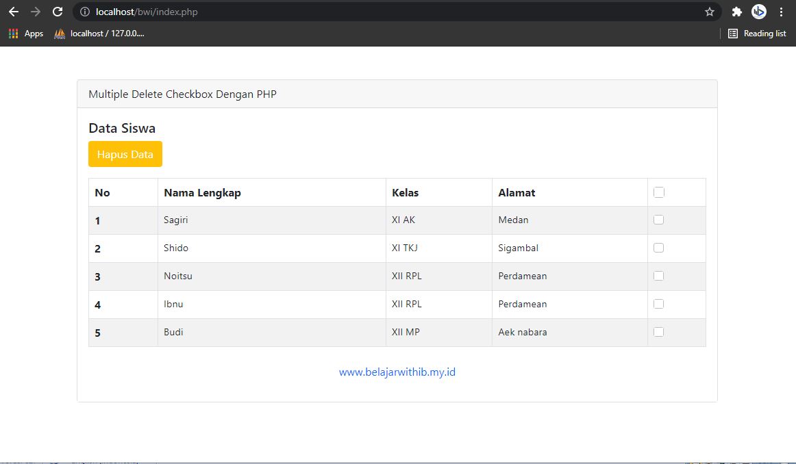 Multiple Delete Checkbox Dengan PHP - BelajarwithIB