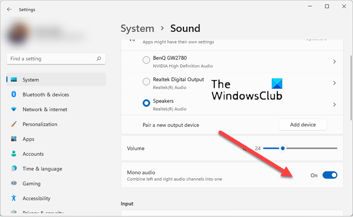 Audio mono en Windows 11