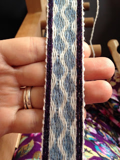 A photograph of a tablet woven band made using the pattern above